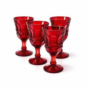 Vintage Fostoria Ruby Red Cordial Glasses Argus Thumbprint Honeycomb Pattern (4)